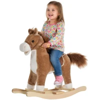 HOMCOM Kinder Schaukelpferd Baby Schaukeltier Pferd mit Tiergeräusche Spielzeug Haltegriffe für 36-72 Monate Plüsch Braun 65 x 32,5 x 61 cm(m-12)