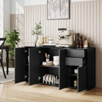 HOMCOM Buffet meuble de rangement 2 tiroirs coulissants 4 portes étagère réglable panneaux de particules 140 x 36 x 74 cm noir(m-2)