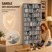 HOMCOM Rangements pour CD et DVD 18 compartiments capacité max. 640 CD/360 DVD 430 Blu-ray 78,5 x 24 x 175 cm gris clair(m-6)