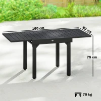 Outsunny Mesa de Comedor Exterior Extensible 80/160 cm para 4-6 Personas Mesa de Jardín Rectangular para Terraza Negro(m-3)