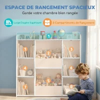 AIYAPLAY Meuble rangement enfant, bibliothèque enfants avec 8 compartiments et étagère supérieure, 104 x 29 x 101,5 cm, blanc(m-4)