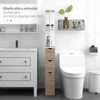 HOMCOM Columna de Baño Moderno Mueble Auxiliar de Baño con 2 Estantes 2 Cajones y 1 Puerta Antivuelco 15x33x136,8 cm Natural(m-5)