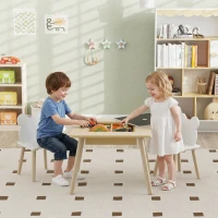 AIYAPLAY Kindertisch mit 2 Stühlen, Kindersitzgruppe mit Stauraum bärförmiger Rückenlehne für 3-6 Jahre Kinder, Naturholz(m-2)
