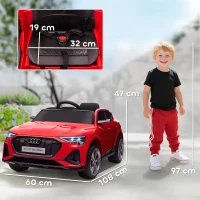 HOMCOM Voiture électrique enfants sous Licence Audi e-tron Sportback, véhicule électrique 12V Max. 5 Km/h avec télécommande 2,4G, phares LED, musique, klaxon, port USB, MP3, rouge(m-3)