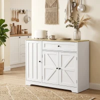 HOMCOM Sideboard, Landhausstil Küchenschrank mit Schiebetüren, 1 Schublade, 2 verstellbaren Einlegeböden, Türregalen(m-10)
