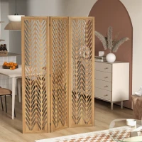 HOMCOM Separador de Ambientes Plegable de 3 Paneles 120x1,7x170 cm Biombo de Madera con Patrones Geométricos Natural(m-10)