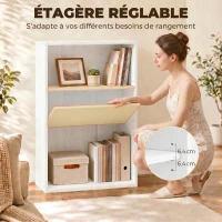 HOMCOM Bibliothèque étagère de rangement avec 3 compartiments et étagère réglable, 60 x 24 x 93 cm, blanc(m-4)