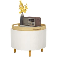 HOMCOM Hocker Polsterhocker, Teddyfleece, versteckter Stauraum, umkehrbarer Deckel, 56 cm x 56 cm x 42 cm, Weiß(m-12)