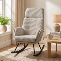 HOMCOM Fauteuil à Bascule, Rocking Chair en Velours Côtelé avec Dossier Haut et Accoudoirs, Pieds en Bois d'hévéa, Beige(m-16)