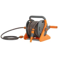 Outsunny Portable Garden Hose Reel, 20+2 m Wall Mounted Hose Reel with 2 Patterns Spray Nozzle and Crank Handle, Orange(m-1)