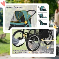 PawHut Poussette pour Chien Pliable Tout Terrain, Roue Avant Verrouillable, Coussin, Auvent Réglable, 111x58x107cm, Vert Foncé(m-7)