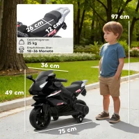 AIYAPLAY Elektro-Motorrad für Kinder, Hupe, Scheinwerfer, Musikfunktion, 2,5 km/h, Schwarz(m-3)