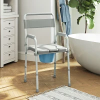 HOMCOM Chaise percée toilette pliable antidérapante hauteur réglable, siège et accoudoirs rembourrés, charge 150 kg, Gris(m-10)
