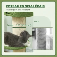PawHut Arbre à Chat avec Griffoir, Centre d'Activités, Plateformes, Coussin, 45 x 45 x 91 cm, Vert et Beige(m-6)