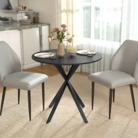 HOMCOM Table à Manger Ronde pour 2 Personnes avec Plateau Aspect Bois et Piètement Croisé en Acier, Noir(m-9)