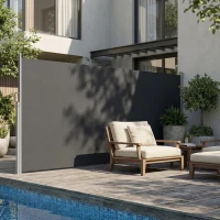 Outsunny Paravan Lateral Retractabil Impermeabil și UV50+, din Aluminiu, Oțel și Poliester, 420x185 cm, Gri Închis(m-2)