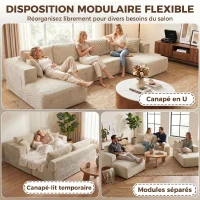 HOMCOM Canapé Modulaire en U Compressé 337 cm, Canapé Convertible 4 places en Velours Côtelé, Assise Large, Crème(m-5)
