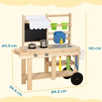 AIYAPLAY Mud Kitchen with Real Water Faucet Pretend Play Kitchen Playset with Sink and Storage Natural Wood(m-3)