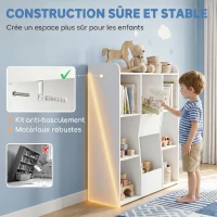 AIYAPLAY Meuble rangement enfant, bibliothèque enfants avec 8 compartiments et étagère supérieure, 104 x 29 x 101,5 cm, blanc(m-6)
