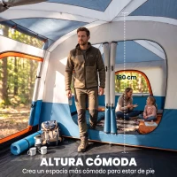 Outsunny Tienda de Campaña Familiar 4 Personas con 2 Habitaciones Zona de Estar y Protección Impermeable 430x305 cm Gris y Azul(m-5)
