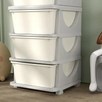 HOMCOM Torre de Almacenamiento Infantil con 4 Cajones para Niños de +3 Años con Bordes Redondeados y Asas 37x37x76 cm Crema(m-9)