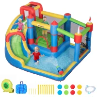 Outsunny Château gonflable aire de jeux avec toboggan trampoline piscines + 3-8 ans 390 x 300 x 197 cm - multicolore(m-1)