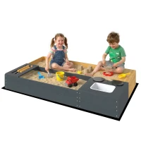 AIYAPLAY Sandkasten 2-teilig 150x90cm Holz Sandkiste mit Sitzbank Stauraum Herd herausnehmbarem Waschbecken Abakusperlen Gelb(m-12)