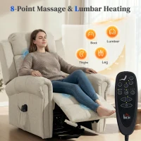 HOMCOM Elektrische opsta-fauteuil, elektrische relaxfauteuil met massage- en verwarmingsfunctie, 87 x 87,5 x 108 cm, beige(m-5)