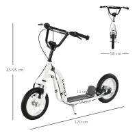 HOMCOM step kinderscooter scooter stadsscooter luchtbanden verstelbaar wit(m-3)