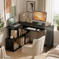 HOMCOM Bureau d'Angle, 120 x 100 x 76 cm, Bureau Informatique en L avec Plateau de Clavier, 4 Compartiments Ouverts, Noir(m-13)