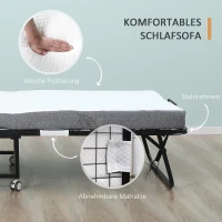HOMCOM Logeerbed, Klapbed, Reisbed met Wielen, Matras, Staal, Wit+Zwart(m-6)