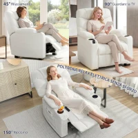 HOMCOM Poltrona Relax Elettrica Reclinabile 150° con Poggiapiedi, Funzione Memory, Telecomando, in Velluto, Crema(m-4)