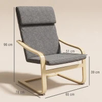 HOMCOM Fauteuil in linnenlook met hoofdsteun en armleuningen, houten frame, grijs+naturel(m-3)