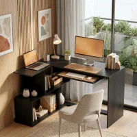 HOMCOM Bureau d'Angle, 120 x 100 x 76 cm, Bureau Informatique en L avec Plateau de Clavier, 4 Compartiments Ouverts, Noir(m-14)