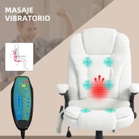 Vinsetto Silla de Oficina con Masaje de 6 Puntos con Función de Calefacción Tejido de Borreguito 67x74x107-116 cm Blanco(m-4)