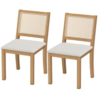 HOMCOM Lot de 2 chaises de salle à manger, chaises de cuisine avec assise rembourrée, dossier effet rotin, crème et chêne(m-17)