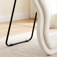HOMCOM Full Length Mirror, 160 x 60 cm Wavy Full Body Wall Standing Mirror with Velvet Frame and Tempered Glass, Cream White(m-13)