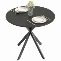 HOMCOM Table à Manger Ronde pour 2 Personnes avec Plateau Aspect Bois et Piètement Croisé en Acier, Noir(m-11)