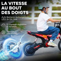 AIYAPLAY Moto électrique enfants 24V, moteur 250W, vitesse 6,4-16 km/h, pour enfants 8-12 ans, suspension arrière, rouge(m-4)