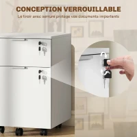 HOMCOM Caisson de bureau, meuble de rangement 2 tiroirs 2 barres pour dossier suspendu, verrouillable avec 2 clés 42x40x60 cm(m-6)