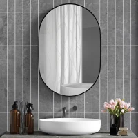 HOMCOM Miroir ovale mural cadre en aluminium style minimaliste montage vertical ou horizontal avec 3 crochets 60 x 90 cm noir(m-10)