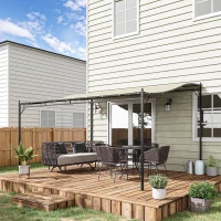Outsunny  Cenador de Jardín 4x3 m Pérgola Montado en Pared con Toldo y 16 Orificios de Drenaje Marco de Metal y Poliéster 180 g/m² para Patio Terraza Crema(m-10)
