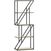 HOMCOM Librería de 5 Niveles Estantería para Libros Industrial con Estantes Abiertos y Marco de Acero 60x30x165 cm Roble(m-1)