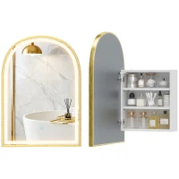 HOMCOM Armoire murale salle de bain avec miroir et éclairage LED, porte arquée, anti-buée, 50x14,5x70cm, doré(m-13)