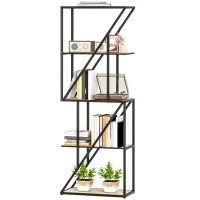 HOMCOM Librería de 5 Niveles Estantería para Libros Industrial con Estantes Abiertos y Marco de Acero 60x30x165 cm Roble(m-11)
