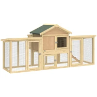 PawHut Gallinero para Exterior Grande de Madera 204x85x93 cm con Caja de Anidación Corral Bandeja Extraíble y Percha Natural(m-1)