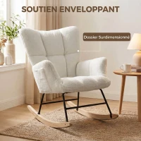 HOMCOM Fauteuil à Bascule, Rocking Chair en Peluche Teddy, Poches Latérales, Dossier à Oreilles Capitonné, Crème(m-5)