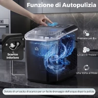 HOMCOM Macchina del Ghiaccio Autopulente da 9 Cubetti in 6-13 Minuti, in PP e Rame, 22.2x29.4x29 cm, Nera(m-7)