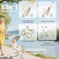 AIYAPLAY Kinderdriewieler, omvormbare babybuggy, 5-in-1 design, afneembare duwstang, verstelbaar, veiligheidsgordel, opbergzak, 1-3 jaar, Crèmewit(m-4)