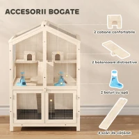 PawHut Cușcă pentru Hamsteri din Lemn cu 3 Niveluri cu Adăpătoare, Căsuțe, Leagăne, Tavă Detașabilă și Capace Rabatabile Natural(m-5)